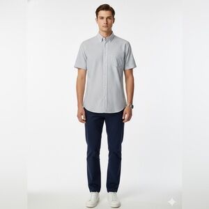 RBM Collection Blue White Pinstripe Oxford Shirt Short Sleeve Size 15.5